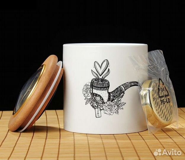 Керамическая банка хьюмидор для табака с гигрометр