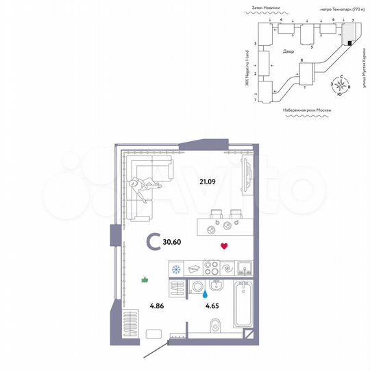 Квартира-студия, 30,6 м², 7/20 эт.