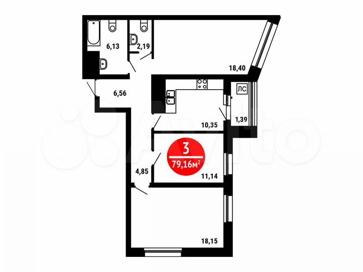 3-к. квартира, 79,2 м², 24/25 эт.