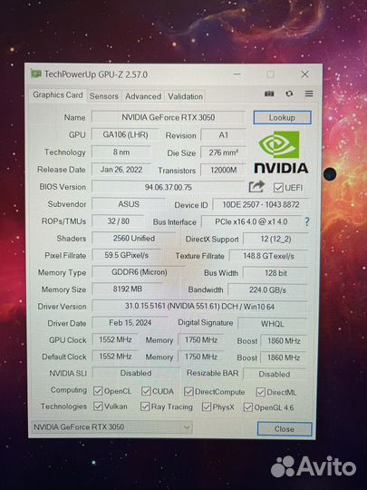 Видеокарта Rtx 3050 Strix