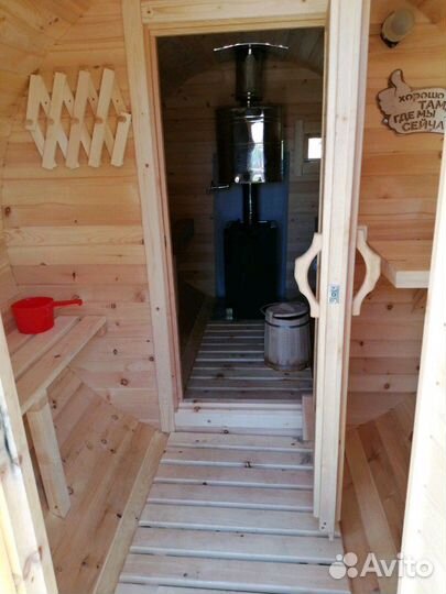 Мобильная баня бочка на колёсах, прокат и аренда