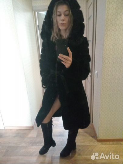 Шуба мутон+норка р.44