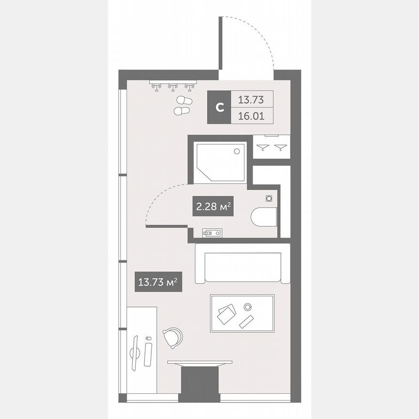 1-к. апартаменты, 16 м², 2/13 эт.