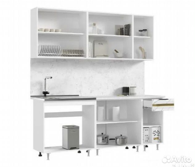 Кухня Милена 2.0 м (мрамор белый софт / мрамор блэ