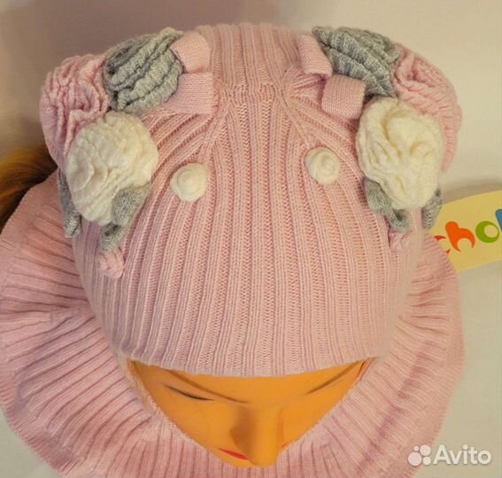 Шлем для девочки шерстяной зимний Чоби 44-46 6-24м