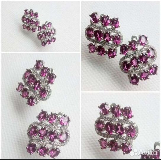 Серебряные серьги с гранатом, изумрудом, опалом