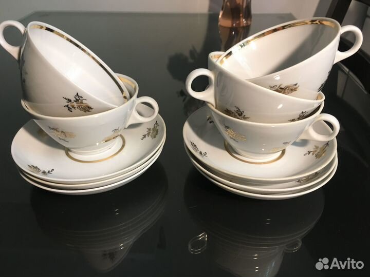 Чайные пары, сливочник Дулёво и сахарница лфз