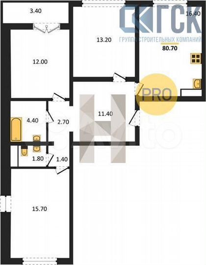3-к. квартира, 80,7 м², 4/15 эт.