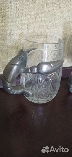 Ваза для раков и пивные бокалы хрусталь, металл