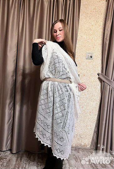 Оренбургский пуховый платок белый новый