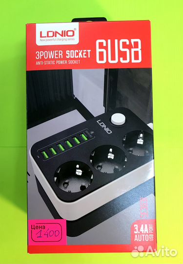 Сетевой фильтр на 3 розетки + 6 USB 3.4A SE3631 LD