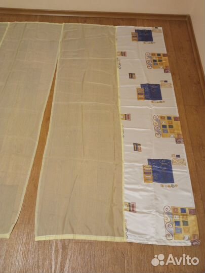 Штора занавеска тюль желтая с лентой для крючков