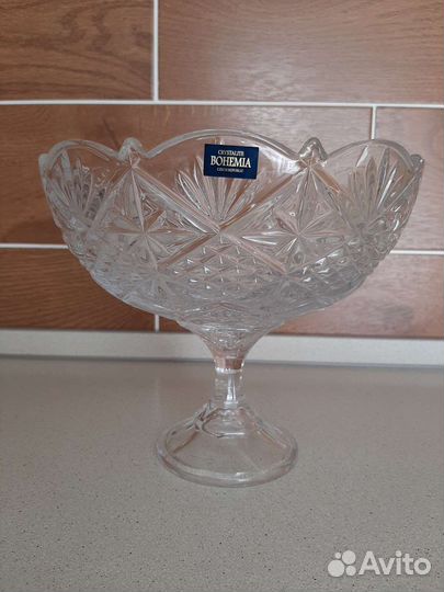 Ваза для фруктов на ножке Богемский хрусталь новая