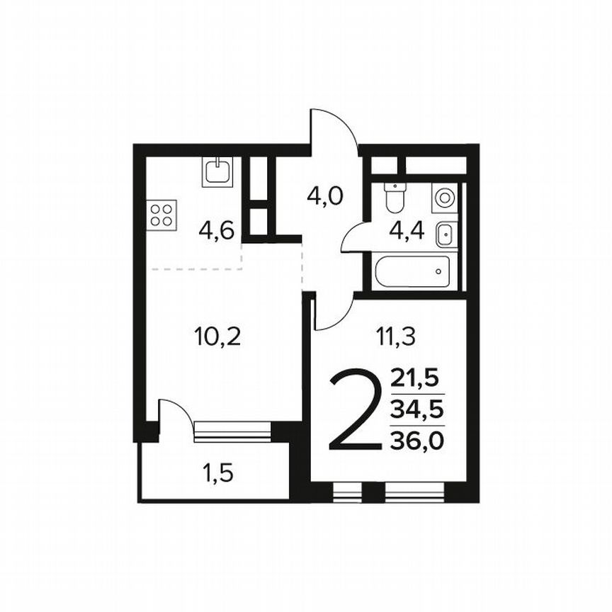 2-к. квартира, 36 м², 8/14 эт.