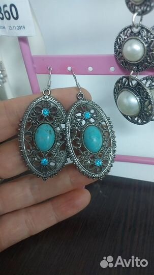 Серьги с натуральной бирюзой