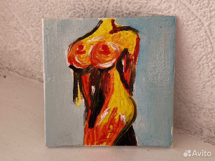 Картина маслом магник селуэт девушки ню