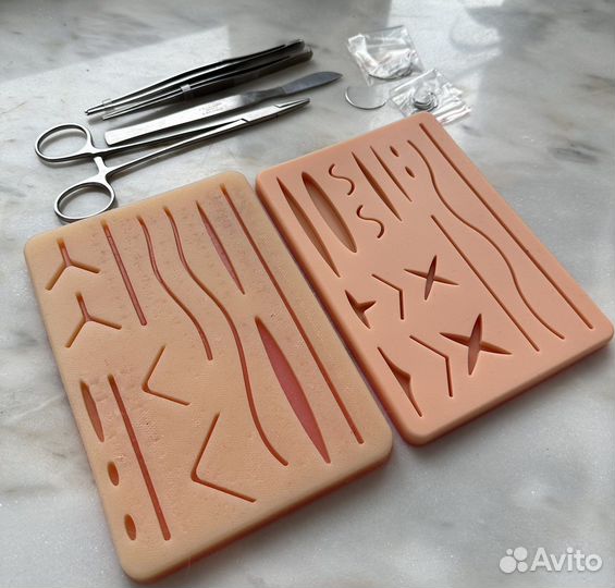 Симулятор кожи, хирургический набор (швы)