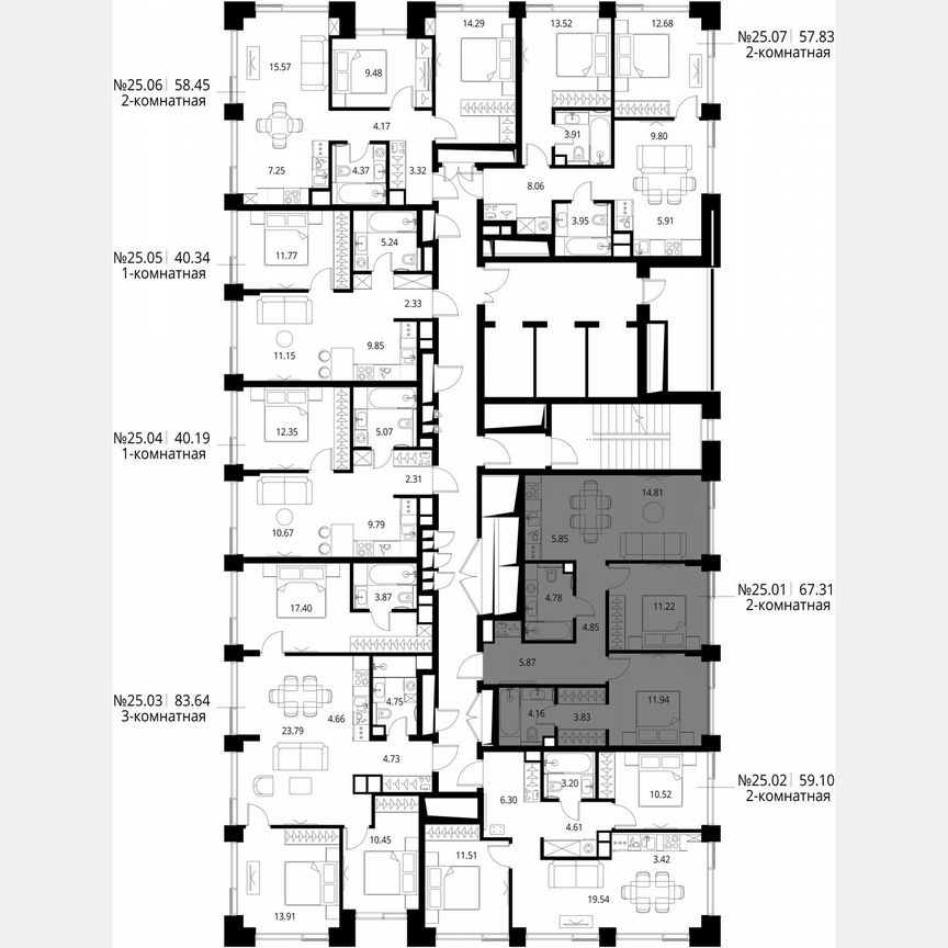 2-к. квартира, 67,3 м², 25/27 эт.