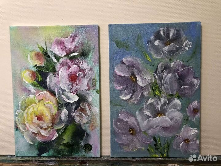 Мини картины маслом цветы 10/15,15/20