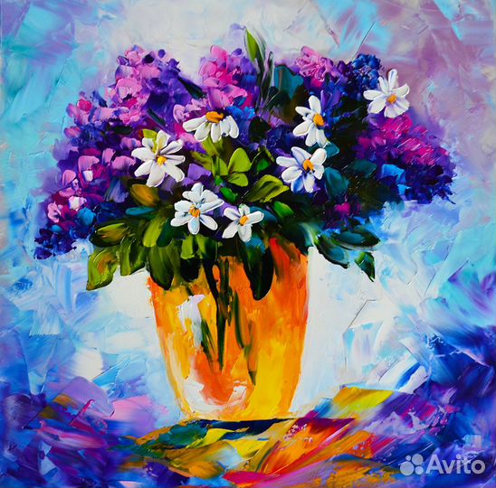 Картина маслом цветы пейзаж разные 30х30см