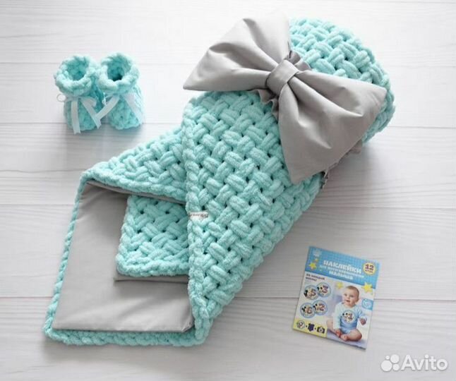 Плед детский вязаный пинетки ручная работа