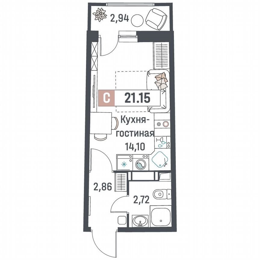 Квартира-студия, 21,2 м², 13/18 эт.