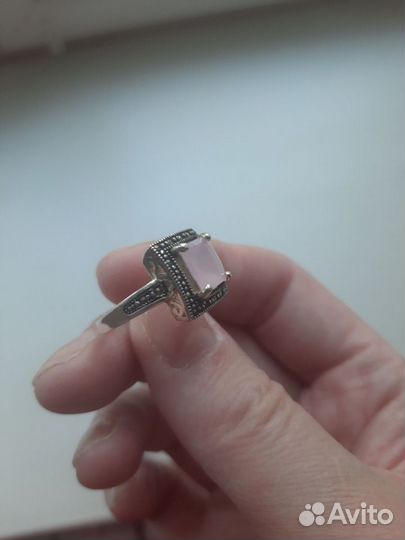 Серебряное кольцо женское,17,5 с розовым кварцем