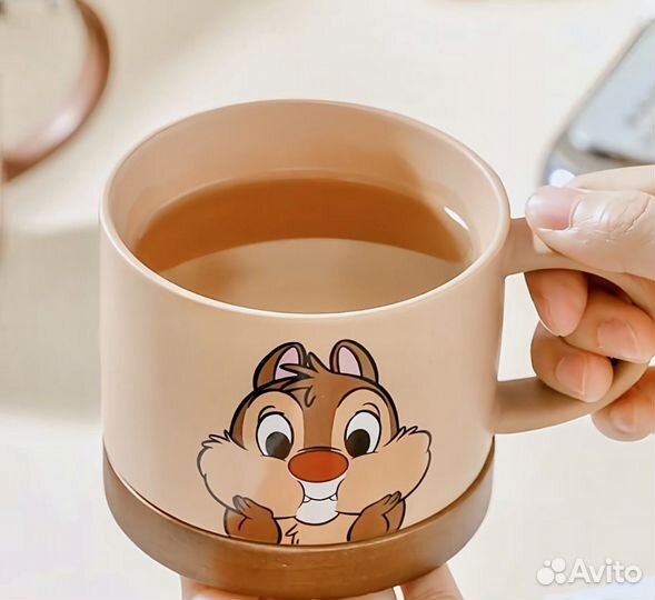 Премиум-кружки Чип и Дейл с деревянной основой