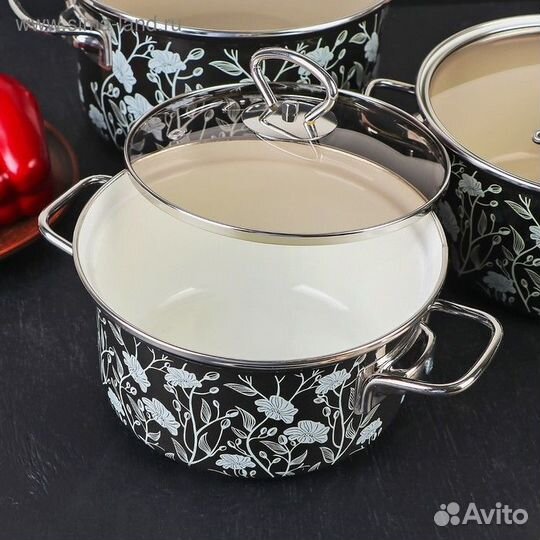 Набор кастрюль «Белый танец», 3 предмета: 1,9 л, 2