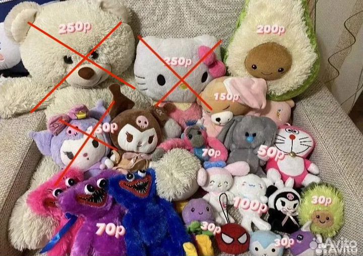 Мягкие игрушки, hello kitty, my melody, kuromi