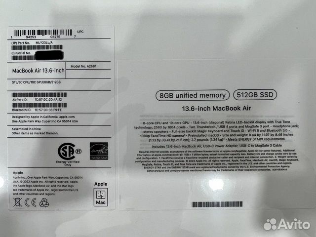 MacBook Air 13’’ (M2, 2022) 8Gb, 512Gb Starlight объявление продам
