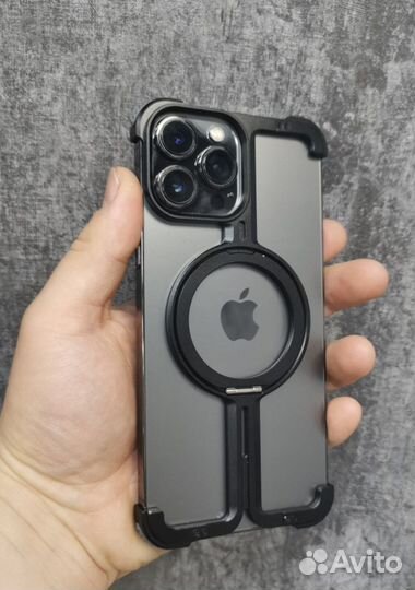 Чехол метал рамка Magsafe с подставкой для iPhone