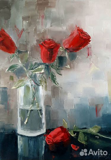 Букет роз красные цветы интерьерная картина