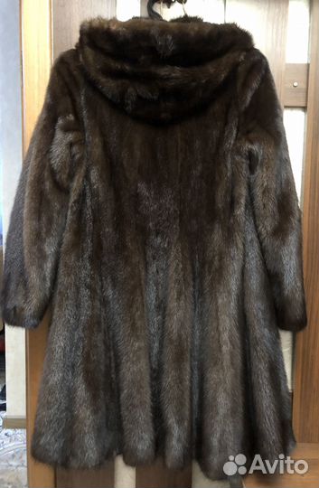 Шуба норковая, с капюшоном, 44-46 длина 100 см