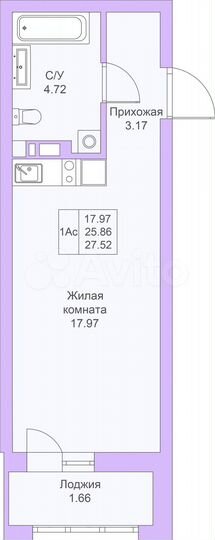 Квартира-студия, 27,5 м², 4/25 эт.