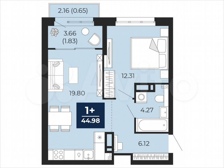 1-к. квартира, 45 м², 5/22 эт.