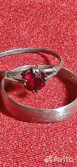 Кольцо старинное серебро 2 шт.,корунд рубина