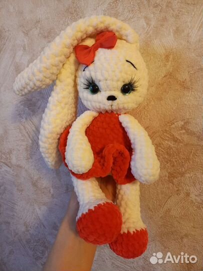 Игрушка мягкая Заяц плюшевый вязаный крючком