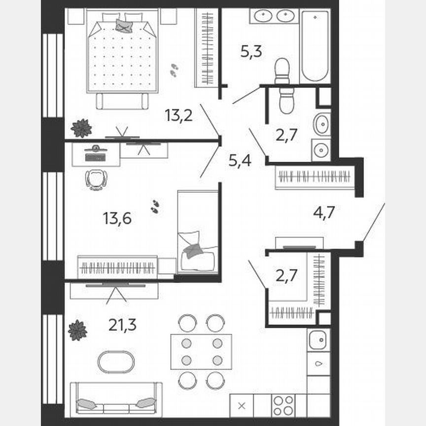 2-к. квартира, 68,9 м², 14/27 эт.