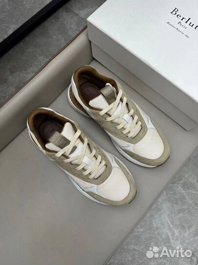 Кроссовки мужские Berluti замша текстиль бежевые