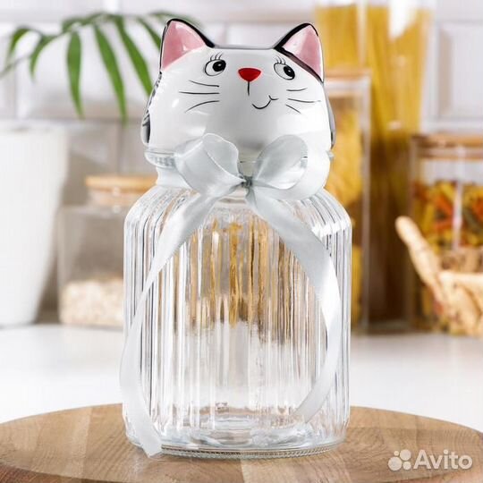 Банка стеклянная для сыпучих продуктов Доляна «Кот