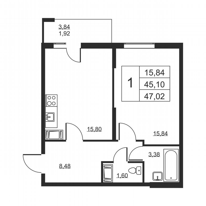 1-к. квартира, 47 м², 6/19 эт.