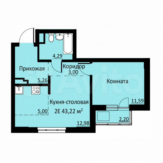 2-к. квартира, 43,2 м², 5/16 эт.