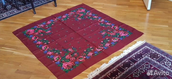 Японский старинный шерстяной платок с люриксом