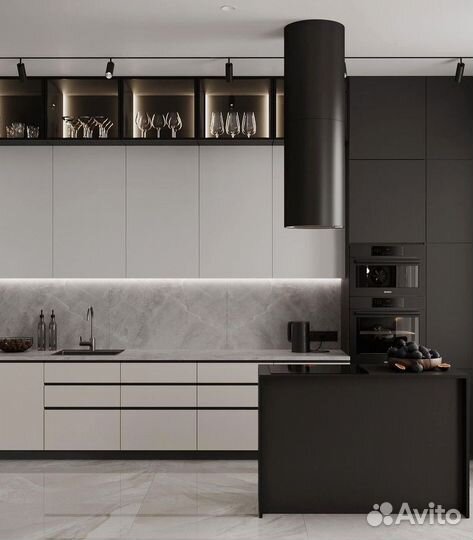 Кухонный гарнитур угловой в потолок и с островом