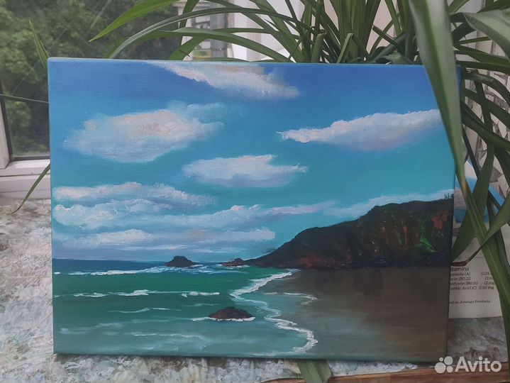 Этюд маслом 30х40см Море. Горы. Отпуск