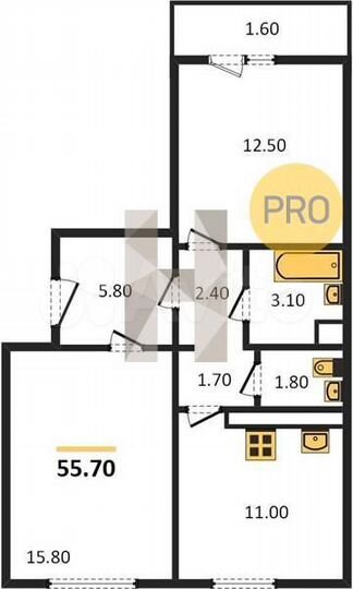 2-к. квартира, 55,7 м², 10/17 эт.