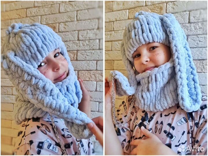 Шапка Балаклава вязаная с ушками