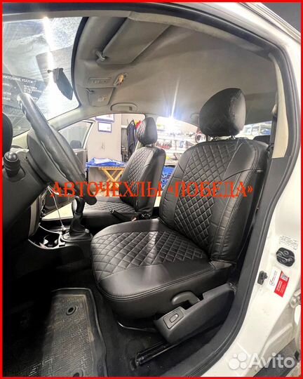 Чехлы Nissan Almera g11 g15 из экокожи чёрные Ромб