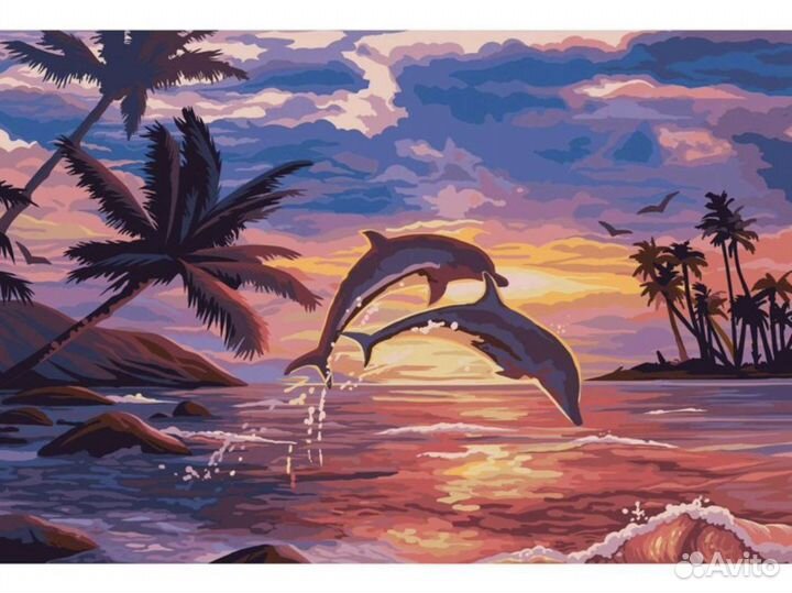 Алмазная мозаика 40х50 цветы, корабль, закат, кот